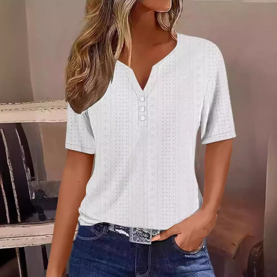 Casual Buckle Loose Lace T-Shirt