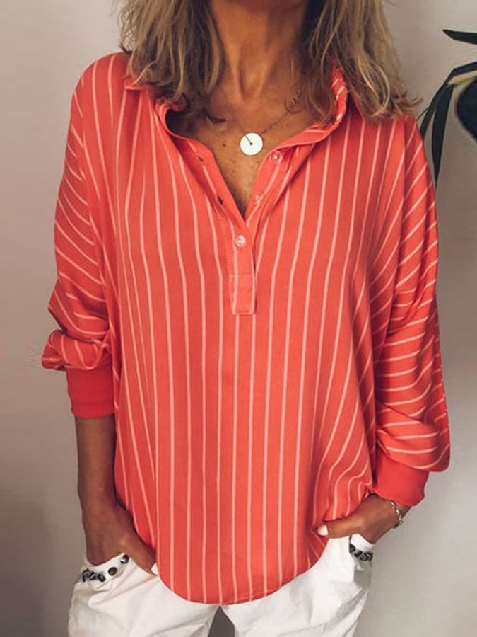 Casual Comfortable Loose Striped Long Sleeve Shirt