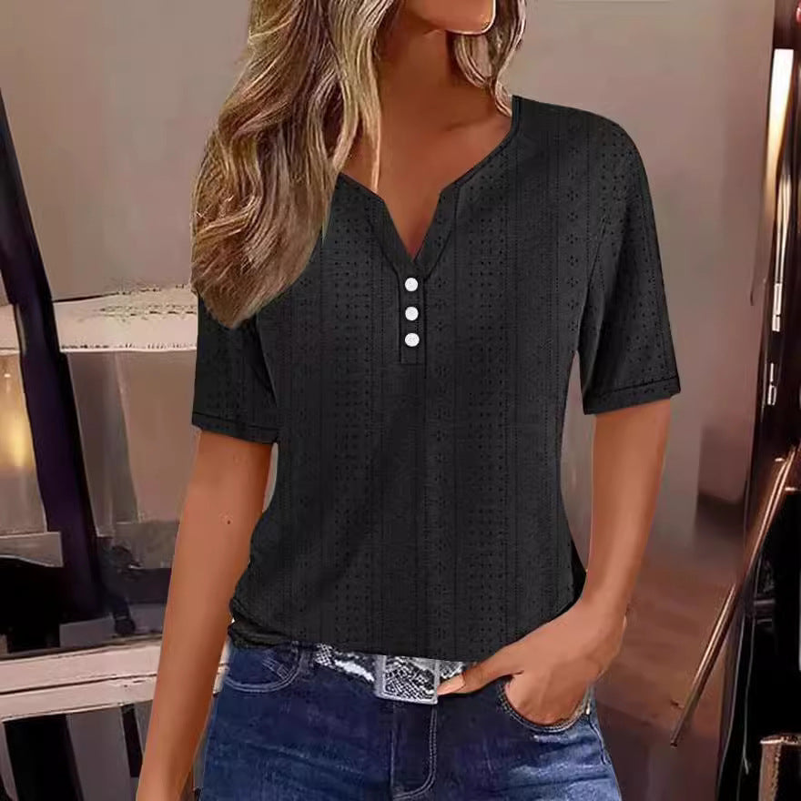 Casual Buckle Loose Lace T-Shirt
