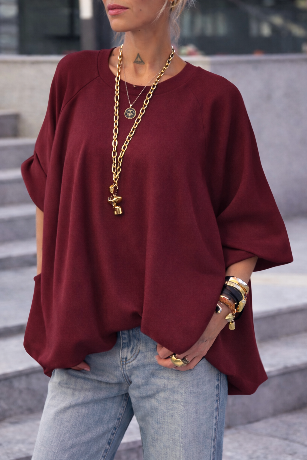 New Arrival 🔥Women's Oversized Batwing Sleeve Casual Top – Loose Fit Fashion Blouse