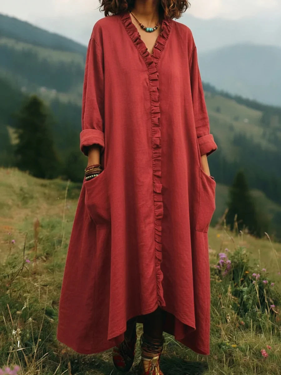 Everyday V-Neck Ruffle-Trim Swing Maxi Dress