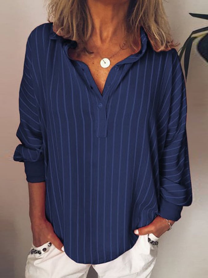 Casual Comfortable Loose Striped Long Sleeve Shirt